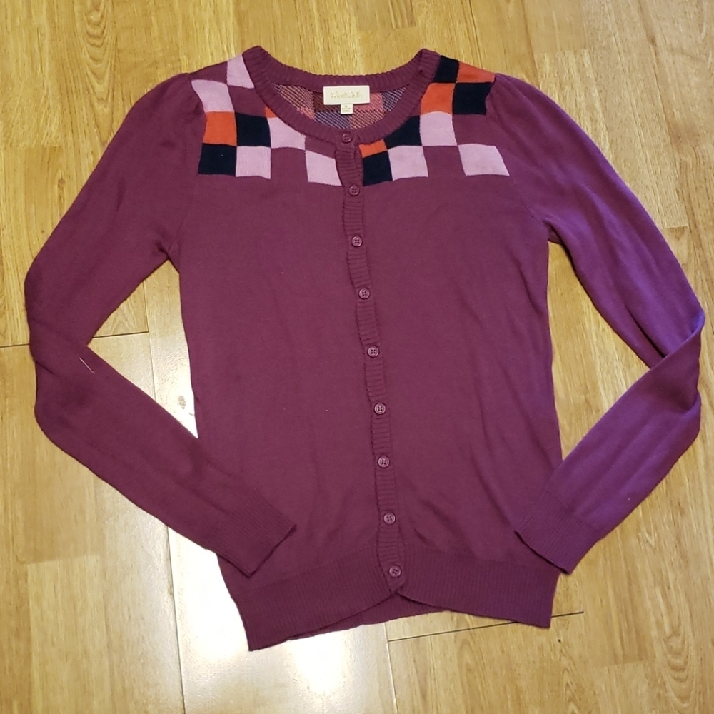 Modcloth purple color block cardigan sz Small
